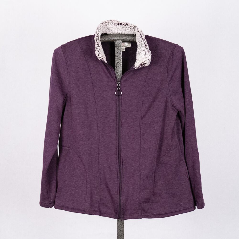 Cuddl Duds Soft Women's Full Zip Fleece Jacket Size MEDIUM Sherpa Collar Cozy